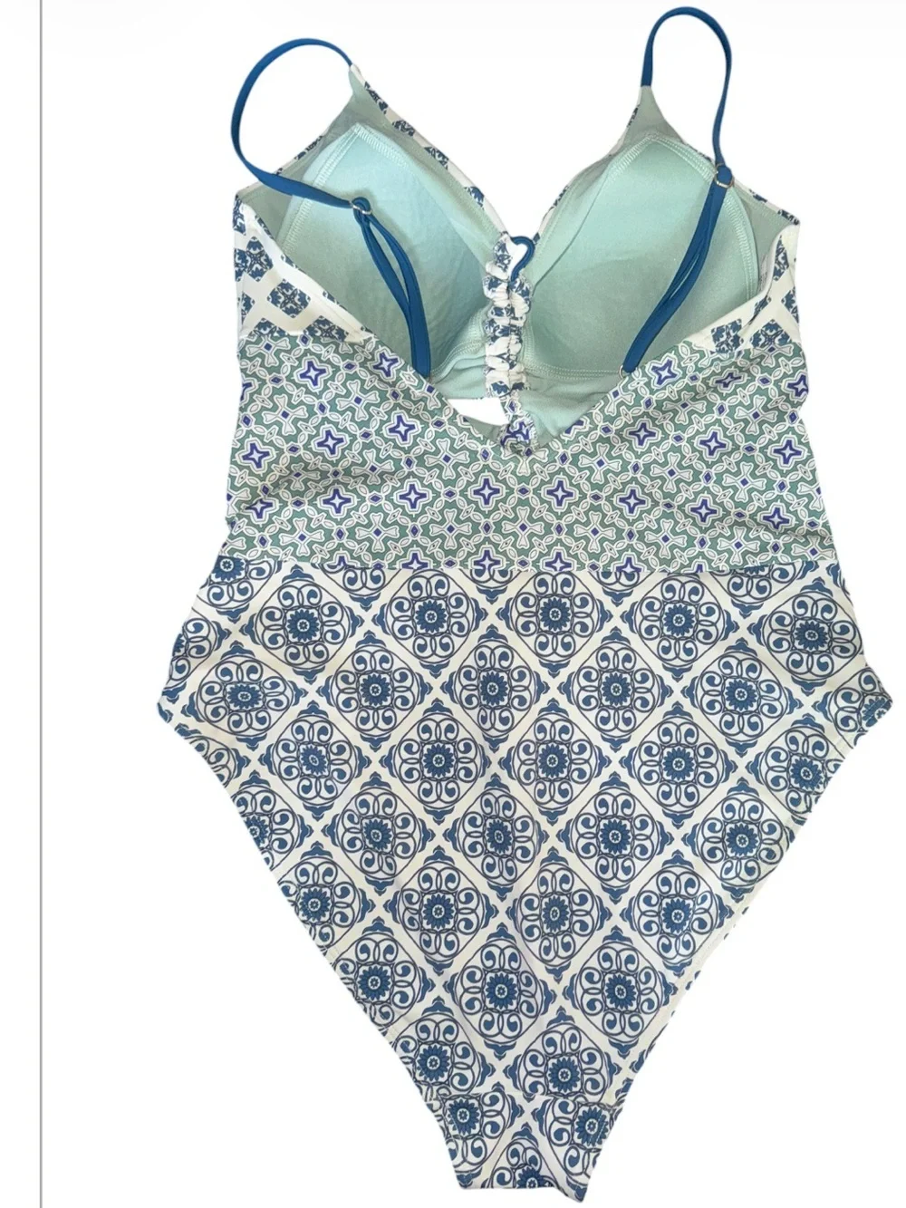 Boden Tile Print Lace-Up One Piece Swimsuit US 10 NWOT